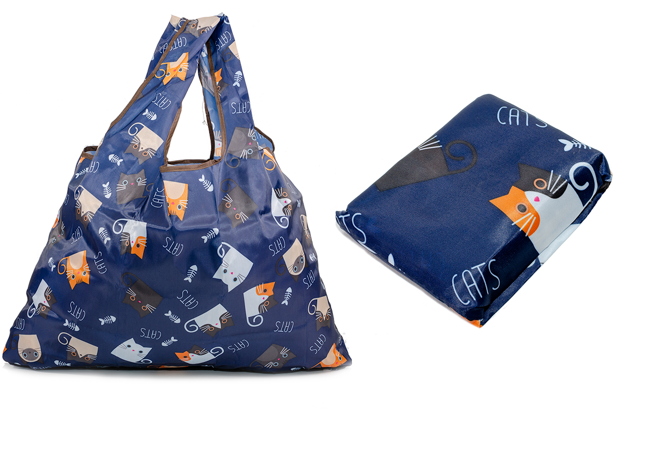 (image for) LL-113 FOLDED SHOPPING BAG NAVY CAT PRINT